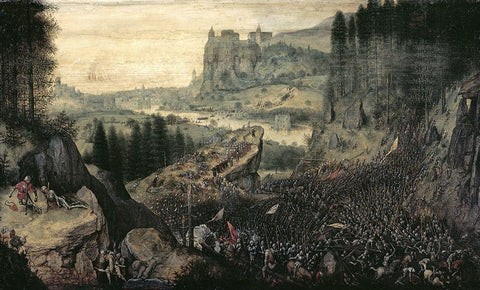 The Suicide of Saul Black Ornate Wood Framed Art Print with Double Matting by Bruegel the Elder, Pieter