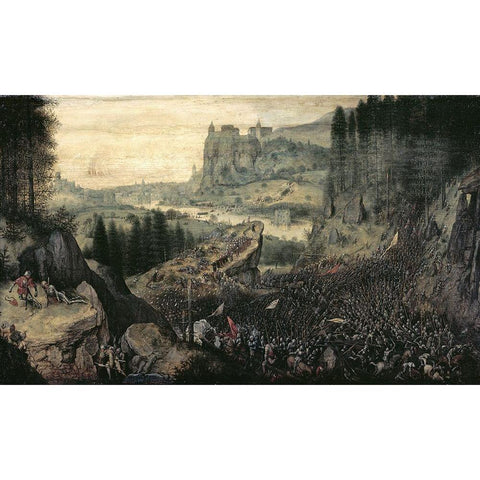 The Suicide of Saul Black Modern Wood Framed Art Print by Bruegel the Elder, Pieter