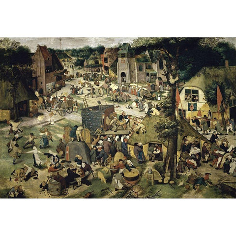 Village Celebration (I) Gold Ornate Wood Framed Art Print with Double Matting by Bruegel the Elder, Pieter
