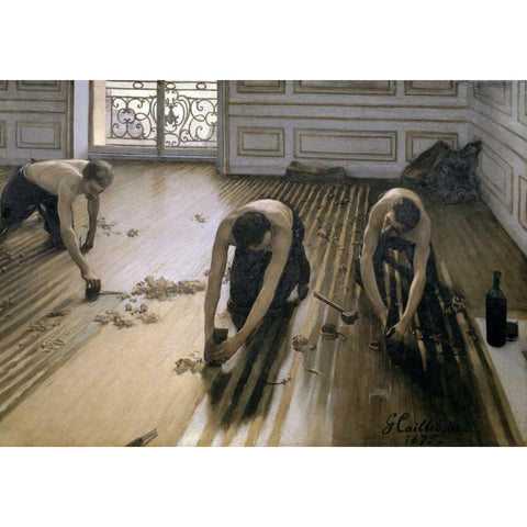 The Floor Scrapers White Modern Wood Framed Art Print by Caillebotte, Gustave