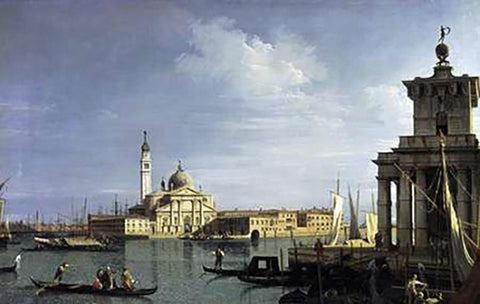 The Island of San Giorgio Maggiore, Venice Black Ornate Wood Framed Art Print with Double Matting by Canaletto