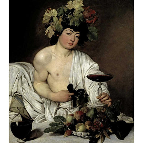 Bacchus Black Modern Wood Framed Art Print with Double Matting by Caravaggio