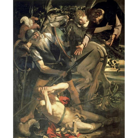 Conversion of St. Paul Black Modern Wood Framed Art Print with Double Matting by Caravaggio