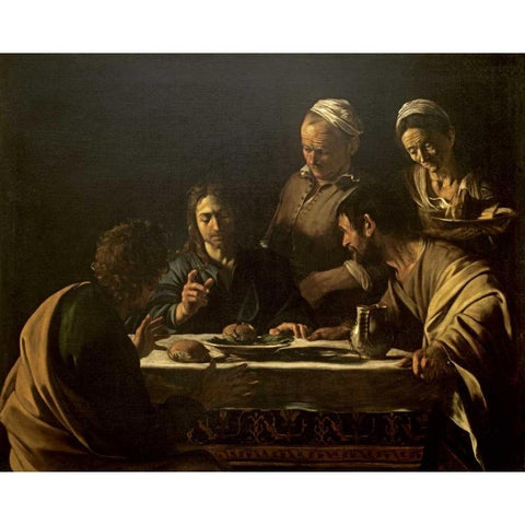 Supper at Emmaus White Modern Wood Framed Art Print by Caravaggio