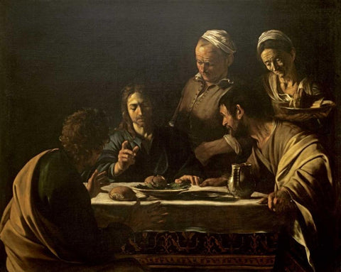 Supper at Emmaus Black Ornate Wood Framed Art Print with Double Matting by Caravaggio