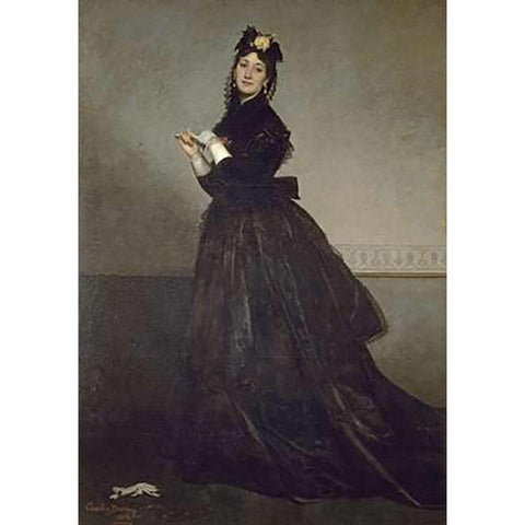 Lady with a Glove Black Modern Wood Framed Art Print with Double Matting by Carolus-Duran, Emile Auguste