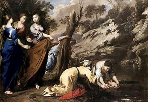Finding of Moses White Modern Wood Framed Art Print with Double Matting by Cavallino, Bernardo