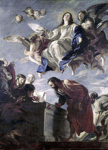 The Ascension of The Virgin White Modern Wood Framed Art Print with Double Matting by Cerezo, Mateo