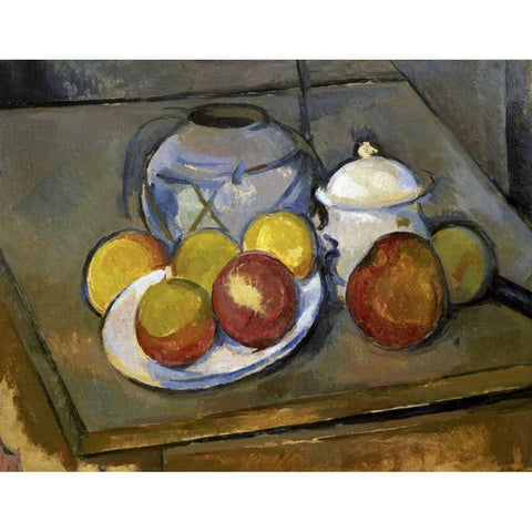 Flawed Vase, Sugar Bowl and Apples Gold Ornate Wood Framed Art Print with Double Matting by Cezanne, Paul