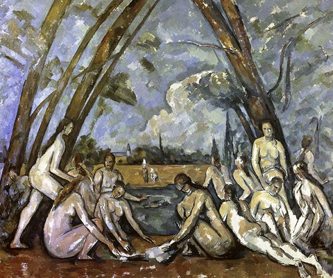 Les Grand Baigneuses #1 Black Ornate Wood Framed Art Print with Double Matting by Cezanne, Paul
