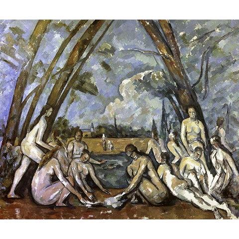Les Grand Baigneuses #1 Black Modern Wood Framed Art Print by Cezanne, Paul