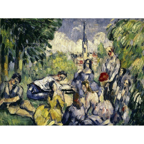 Lunch on the Grass Gold Ornate Wood Framed Art Print with Double Matting by Cezanne, Paul