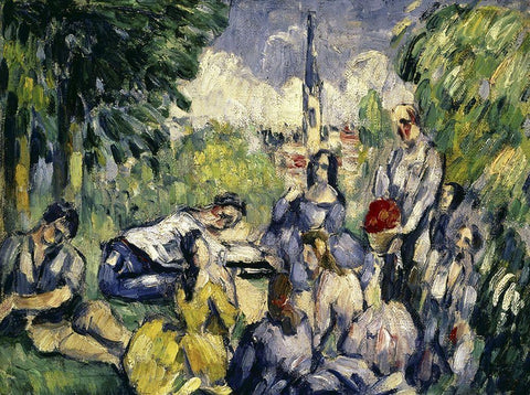 Lunch on the Grass White Modern Wood Framed Art Print with Double Matting by Cezanne, Paul