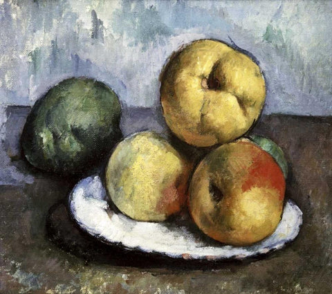 Still Life with Apples and Peaches White Modern Wood Framed Art Print with Double Matting by Cezanne, Paul