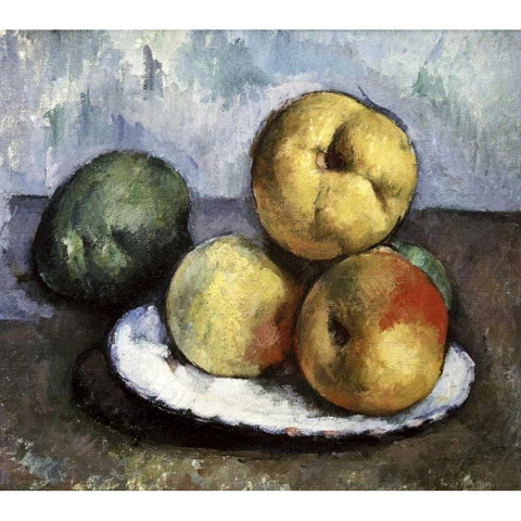 Still Life with Apples and Peaches Gold Ornate Wood Framed Art Print with Double Matting by Cezanne, Paul