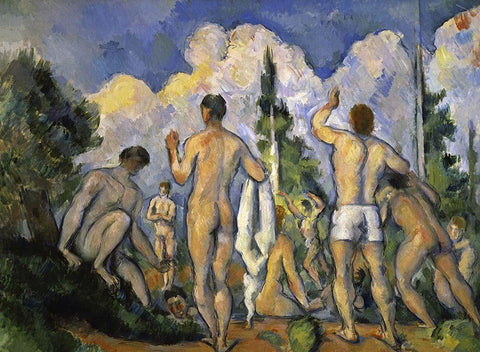 The Bathers White Modern Wood Framed Art Print with Double Matting by Cezanne, Paul