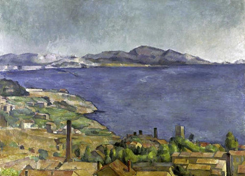 The Gulf of Marseilles Black Ornate Wood Framed Art Print with Double Matting by Cezanne, Paul