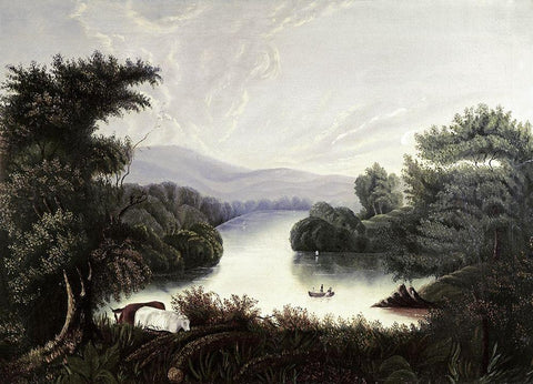 Summer Lake Black Ornate Wood Framed Art Print with Double Matting by Chambers, Thomas