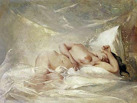 Reclining Nude Black Ornate Wood Framed Art Print with Double Matting by Chaplin, Charles