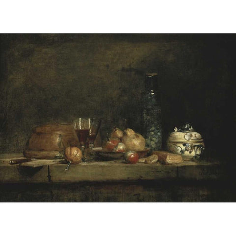 The Jar of Olives Gold Ornate Wood Framed Art Print with Double Matting by Chardin, Jean-Baptiste-Simeon