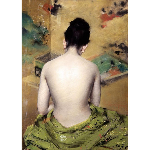 Back of Nude Black Modern Wood Framed Art Print with Double Matting by Chase, William Merritt