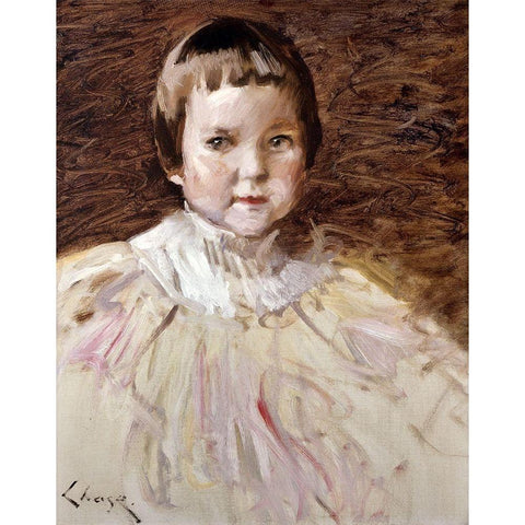 Little Girl White Modern Wood Framed Art Print by Chase, William Merritt