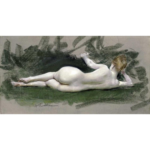 Reclining Nude Black Modern Wood Framed Art Print with Double Matting by Chase, William Merritt