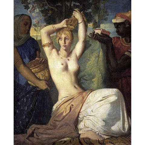 La Toilette dEsther White Modern Wood Framed Art Print by Chasseriau, Theodore