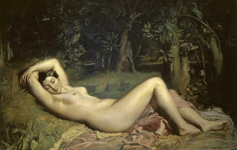 Sleeping Nymph White Modern Wood Framed Art Print with Double Matting by Chasseriau, Theodore