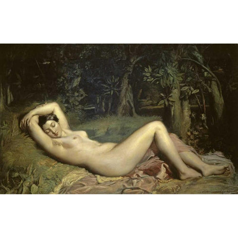 Sleeping Nymph Black Modern Wood Framed Art Print with Double Matting by Chasseriau, Theodore