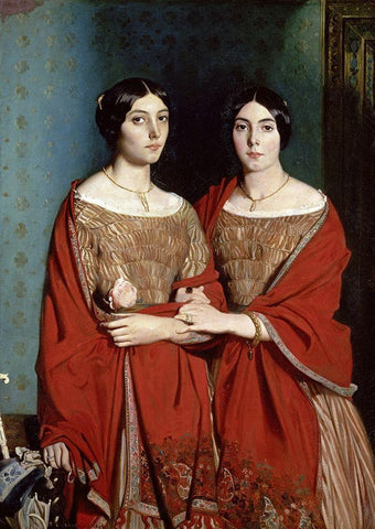 The Two Sisters Black Ornate Wood Framed Art Print with Double Matting by Chasseriau, Theodore