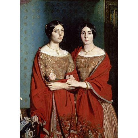 The Two Sisters Gold Ornate Wood Framed Art Print with Double Matting by Chasseriau, Theodore