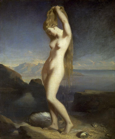 Watery Venus White Modern Wood Framed Art Print with Double Matting by Chasseriau, Theodore