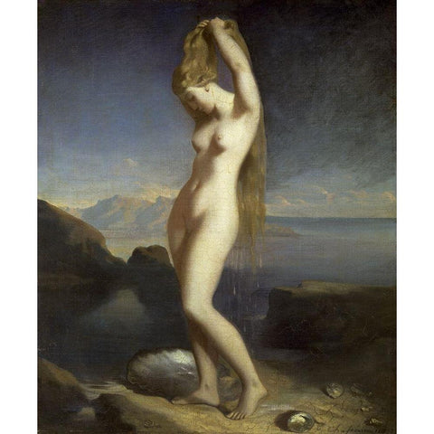Watery Venus Black Modern Wood Framed Art Print by Chasseriau, Theodore