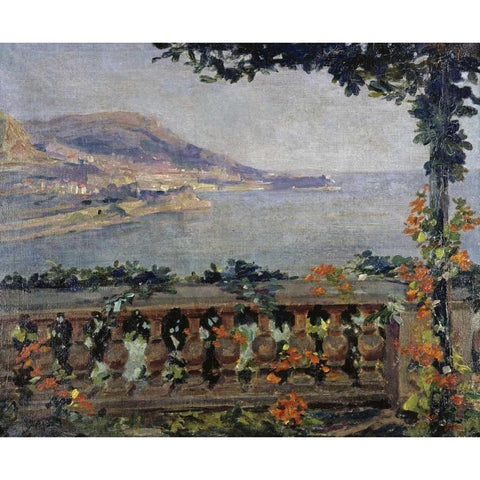 Monaco: Vue sur la Mer Gold Ornate Wood Framed Art Print with Double Matting by Ciardi, Gugliemo