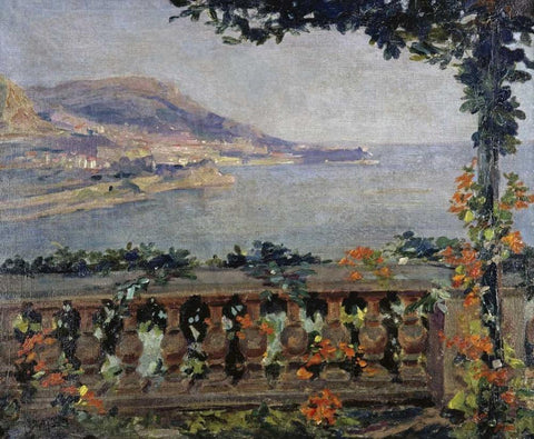 Monaco: Vue sur la Mer Black Ornate Wood Framed Art Print with Double Matting by Ciardi, Gugliemo