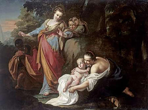 The Finding of Moses Black Ornate Wood Framed Art Print with Double Matting by Cignaroli, Gianbettino