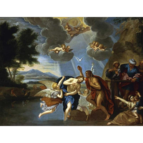 The Baptism of Christ White Modern Wood Framed Art Print by Circle of Francesco Albani