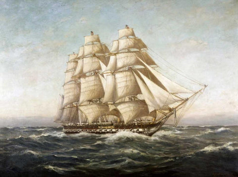 U.S.S. Constitution Black Ornate Wood Framed Art Print with Double Matting by Clark, Myron