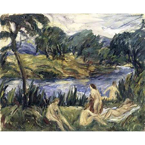 Women At The River Gold Ornate Wood Framed Art Print with Double Matting by Colin, Gustave