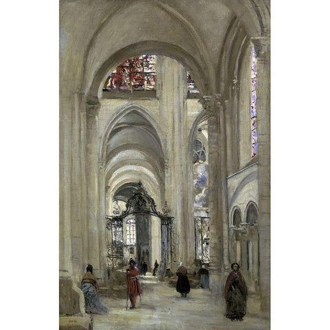 Interior of the Sens Cathedral White Modern Wood Framed Art Print by Corot, Jean-Baptiste-Camille