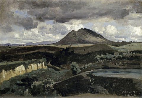 Le Mont Soracte White Modern Wood Framed Art Print with Double Matting by Corot, Jean-Baptiste-Camille