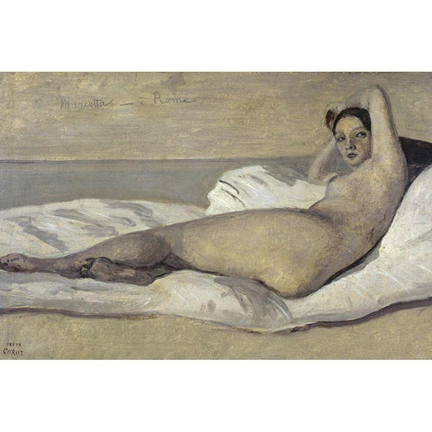 Marietta-Rome Black Modern Wood Framed Art Print with Double Matting by Corot, Jean-Baptiste-Camille