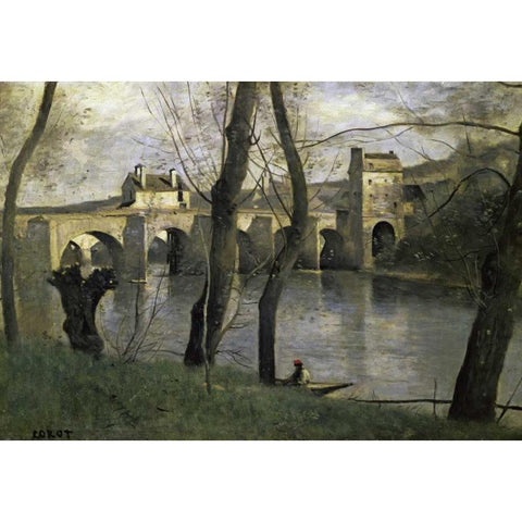 The Bridge of Nantes Black Modern Wood Framed Art Print by Corot, Jean-Baptiste-Camille