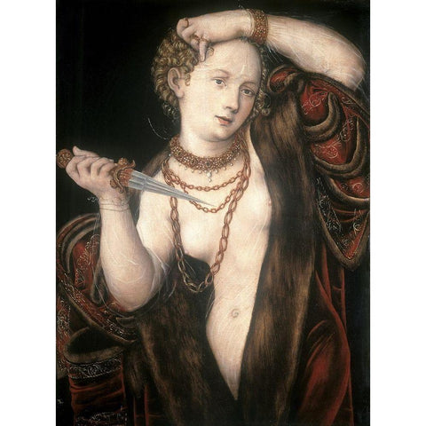 Lucretia Gold Ornate Wood Framed Art Print with Double Matting by Cranach, Lucas