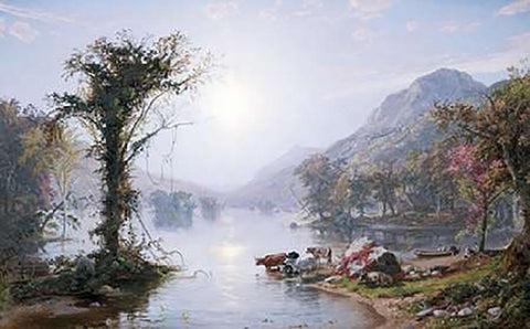 Autumn Lake White Modern Wood Framed Art Print with Double Matting by Cropsey, Jasper Francis