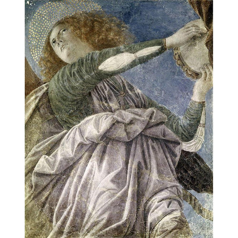Music Making Angel With Tambourine Black Modern Wood Framed Art Print with Double Matting by Da Forli, Melozzo