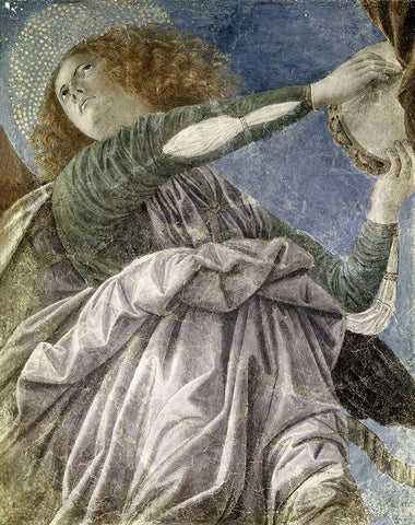 Music Making Angel With Tambourine Black Ornate Wood Framed Art Print with Double Matting by Da Forli, Melozzo