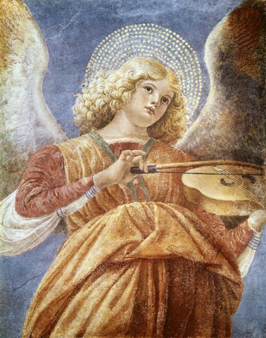 Music Making Angel with Violin White Modern Wood Framed Art Print with Double Matting by Da Forli, Melozzo