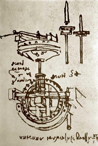 Mechanical Drawings No. 3 Black Ornate Wood Framed Art Print with Double Matting by Da Vinci, Leonardo